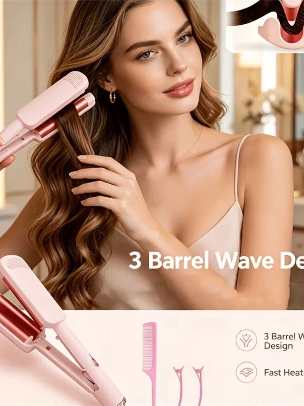 Pink Wave Hair Crimper and Waver Tool - Women Hair